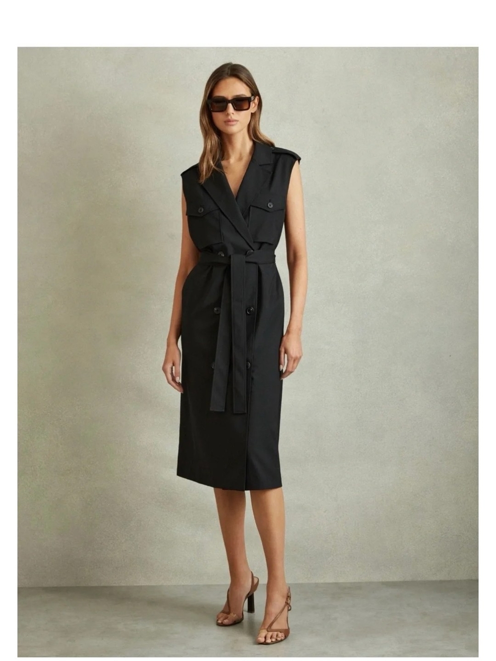 Kimora Black Sleeveless Blazer Belted Midi Dress Size 12 NWT